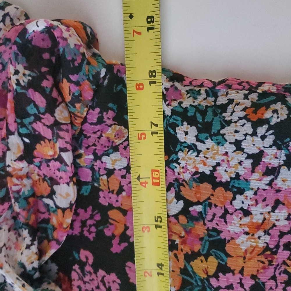 Vince Camuto Floral Babydoll Mini Dress Size Large Sheer Longsleeve Split V-Neck - Picture 12 of 13